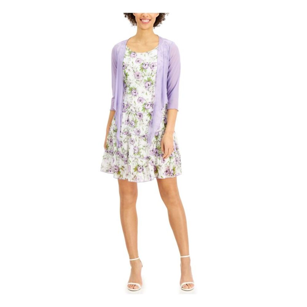 NWT CONNECTED APPAREL Womens Purple With Tie Front Jacket Dress Petites 10P